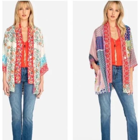 Johnny Was Onyx Reversible Silk Rayon Embroidered Floral Kimono Large - Picture 5 of 7